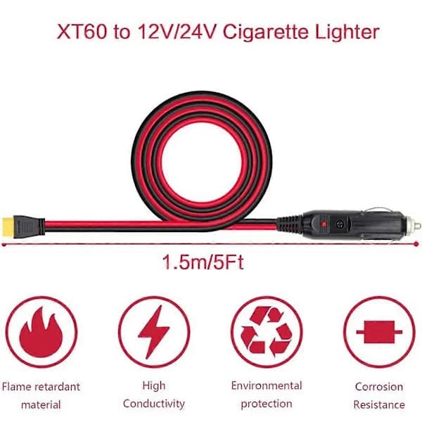 Billader cigarettænderstik til XT60 12V 24V ladekabel til S2000 EB55, 757/767-serien