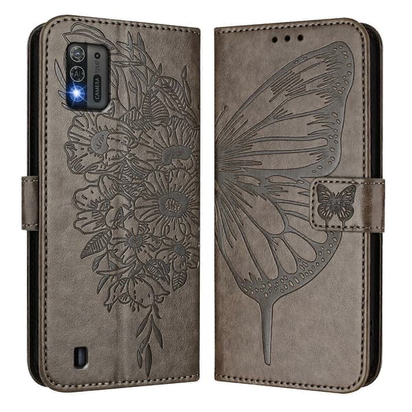Embossed Butterfly Leather Phone Case [DB] Grey For ZTE Blade A52 Lite Grey For ZTE Blade A52 Lite