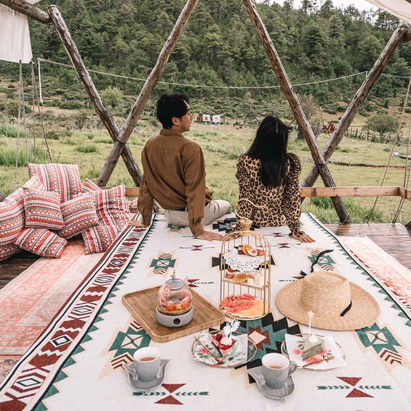 Piknikteppe, sofateppe, campingteppe, bohemsk teppe