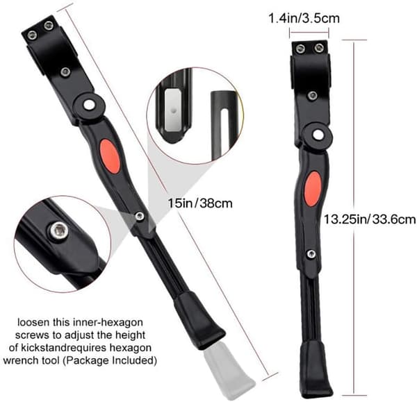 Adjustable Aluminum Bicycle Kickstand, Rear Mount, for 22\"-27\" Bikes