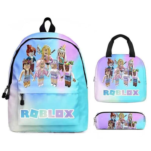 3-delt sett ryggsekk Roblox skolesekk jenter gutter med matpose etui