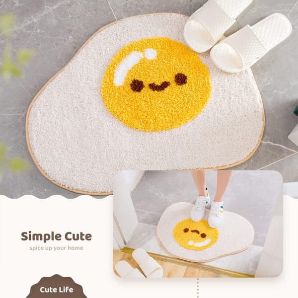 Non-slip Cute Bathroom Mat Soft Shower Mat Plush Microfiber Absorbent Thick Shaggy Floor Mat, Machine Washable, Egg