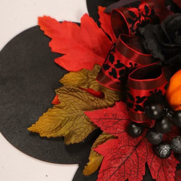 Græskarkransdekoration, efterårskrans med græskar til dør, efterårskranse til Halloween til hoveddøren, Halloweenkrans til dør