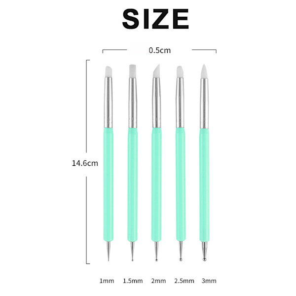 5-pack Nagelkonst Dotting Verktyg Pennor Dubbelhuvud Karvningspenna Nagel Silikonborstar Set