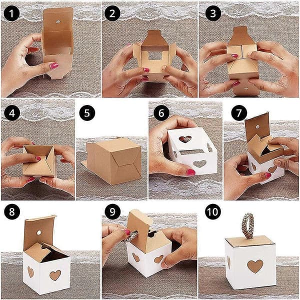 50-pack Kraftpapper Godisbox, Presentbox i Papper, Hjärtformade Presentaskar, 5,5 x 5,5 x 5,5 cm Vikbar Presentbox i Kraftpapper