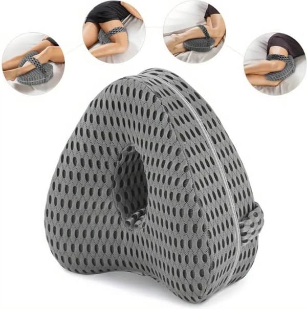Orthopedic Knee Pillow with Adjustable Strap, Breathable Support Pillow with Washable Cover for Side Sleepers, Grey