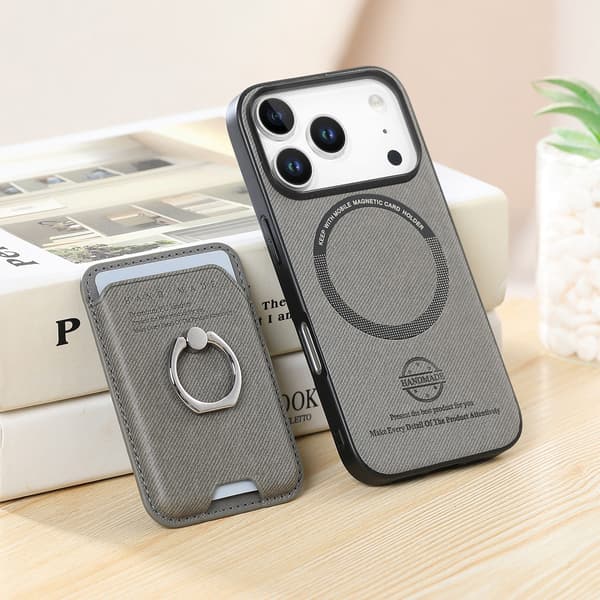 Gråt PU-læder magnetisk kortholder-etui kompatibelt med iPhone 17 Pro
