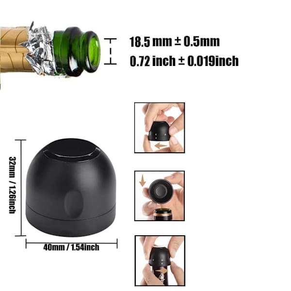 Korkki viinille ja samppanjalle - Samppanjapullo / Pullo / Viinipullo Musta 2-pakkaus 2-Pack