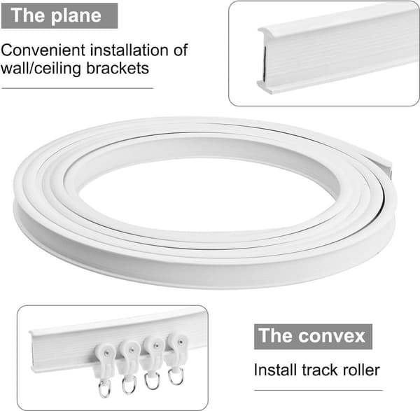 5 Meter Flexible Ceiling Track for Curtains Bendable Curtain Track with Mounting Accessories Ceiling Track for Windows Shower Curtains White