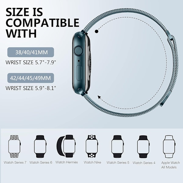 Metalbånd kompatibelt med Apple Watch -rem 40 mm 38 mm 41 mm Lyseblå-WELLNGS Lyseblå 38/40/41mm 38/40/41mm Light Blue