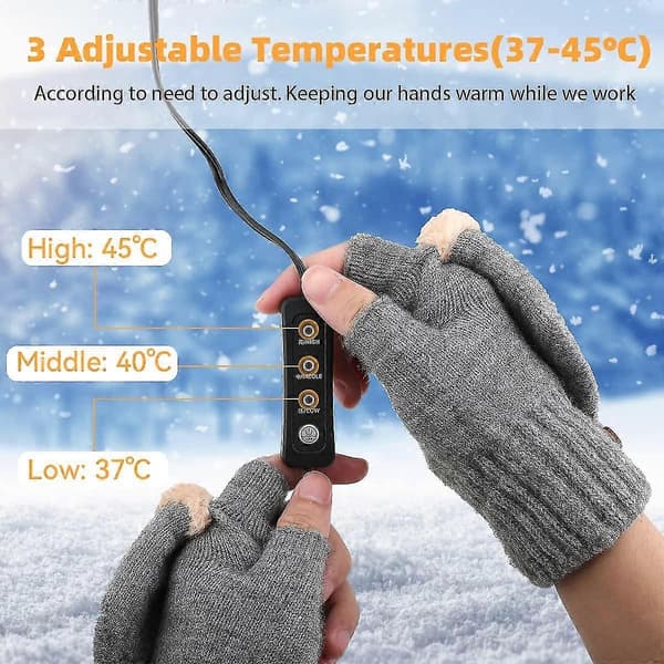 1 par USB-opvarmede handsker, opvarmede vinterhandsker med 3 temperaturniveauer, varme vinterhandsker til bærbar computer