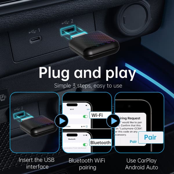 Kabelbaseret til trådløs CarPlay-boks - To i én CarPlay