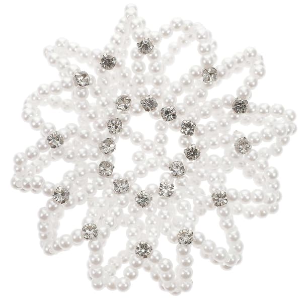Elastisk heklet hårnett Rhinestone Perle Ballett Hårknutedeksel for Danseforestilling (AB)