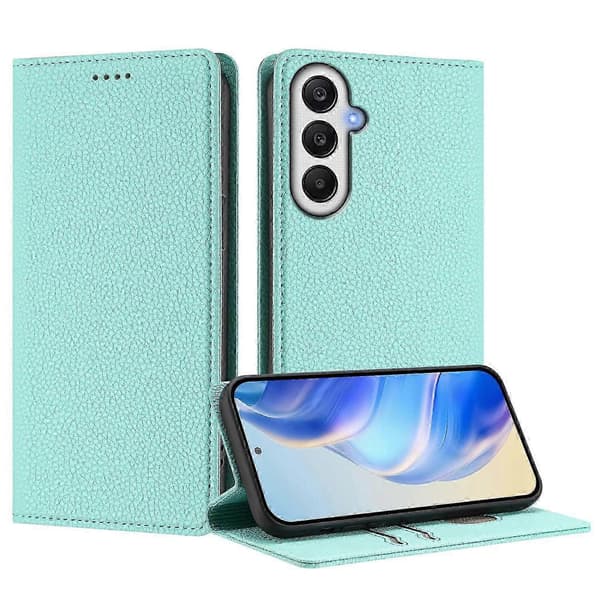 Galaxy A16 4G/5G Plånboksfodral med RFID-blockering & Läderfodral med Litchi-textur [DB] Multicolor Mint Green