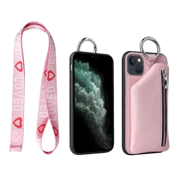 Lommebokveske iPhone 13, iPhone 13-deksel, rosa