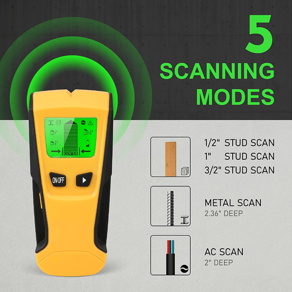 5-in-1 Stud Detector Wall Scanner, Wood Metal Studs and Live AC Wire