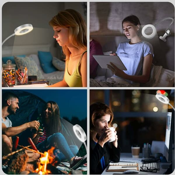 Flexible 7W 48 LED Clip Desk Lamp with 360° Rotation, 3 Light Modes, USB Powered for Study Work