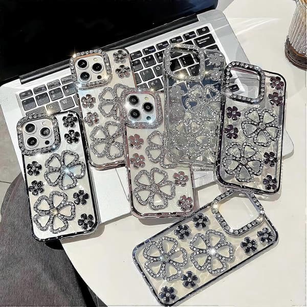 Compatible with iPhone 16 Pro Max Flower Case, Shiny Ultra-Thin Shockproof Case