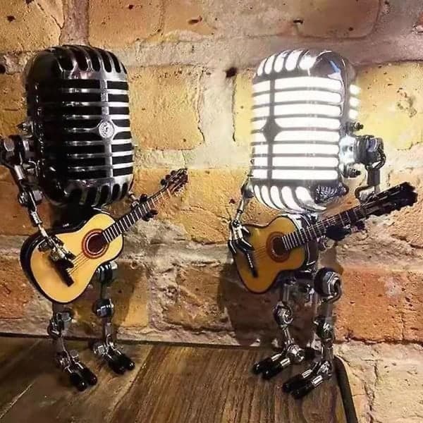 Vintage Microphone Robot Lamp Playing Guitar Desk Lamp LED Lamp Light Vintage Miniatures db BLACK