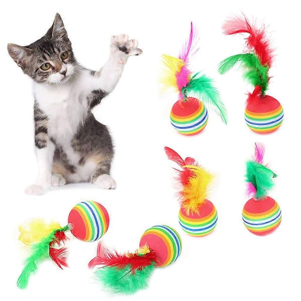 5 Stykker Kattelegetøjsbolde med Fjer til Kattefanger Fjerbolde til Kat Ikke