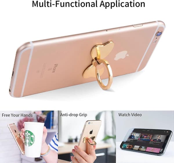 Metallisk Fingerringhållare för Mobiltelefon, Stabilt Ställ, Vikbart Handgrepp, Knapp, Loop, Bilfäste, Hake, Kickstand (Roséguld)