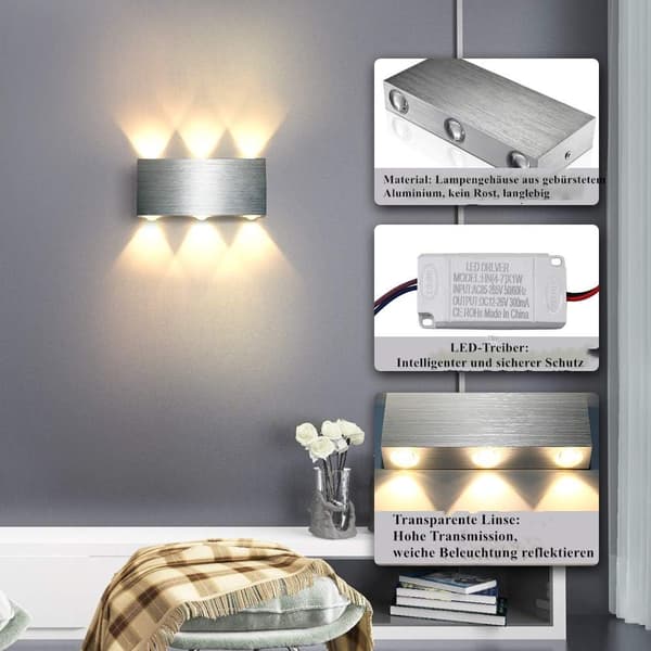 LED Wall Light 6W Indoor Wall Lamp Modern Square Up and Down Al