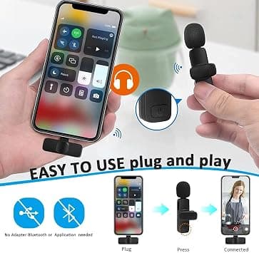 Wireless Lavalier Lapel Microphone compatible with iPhone iPad, Mini Recording