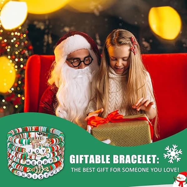 Set med 6 jularmband - Joy & Merry Candy-stil, stapelbara för kvinnor och tonåringar - Perfekta julklappar - Ålder 3+