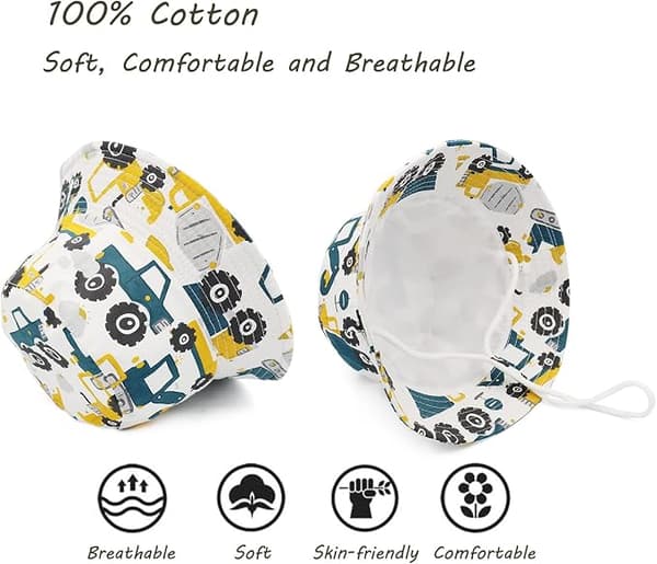 Summer Sun Hat, Pure Cotton Beach Hat, Unisex Cartoon Animal and Fruit Pattern Deep Excavator Deep excavator
