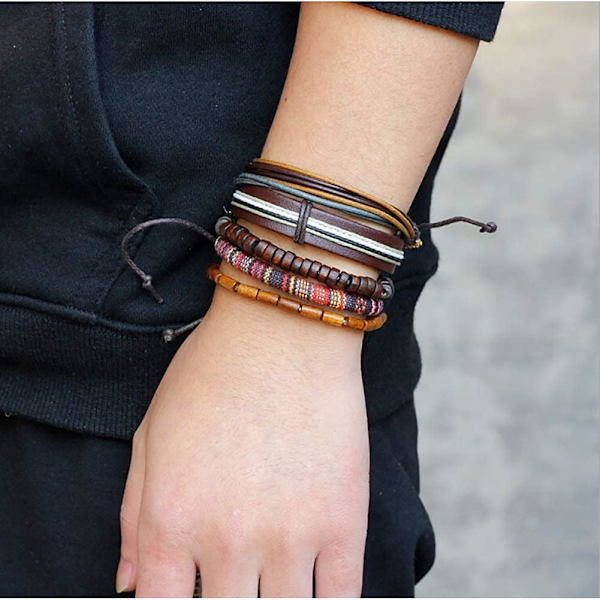Adjustable Handmade Multilayer Braided Cowhide Bracelets for Men