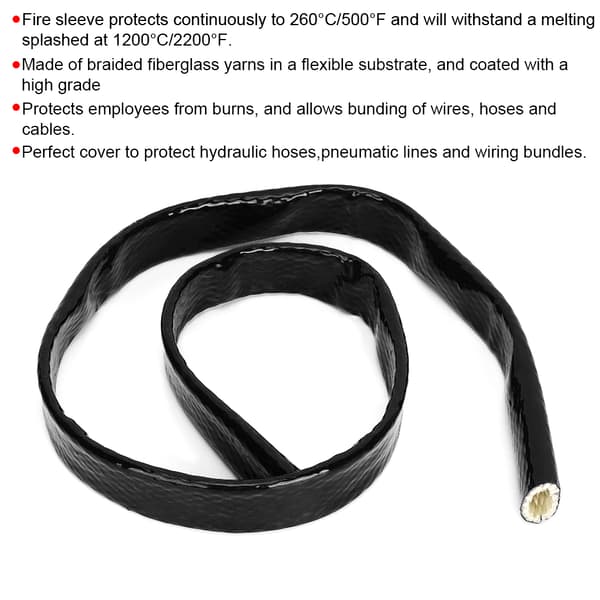 AN12 Black Fireproof Sleeve Braid Heat Shield 3/4 x 3.3ft ID 0.7in Fuel Hose Protector