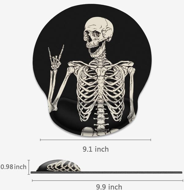 Ergonomic Mouse Pad with Wrist Rest Black Human Skeleton Skull Non-Slip Rubber