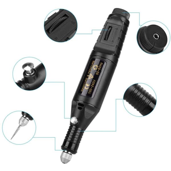 Router Kit, 12V, 10W, DIY, 82 Tilbehør og 24 Skabeloner, 108 Dele, Sort