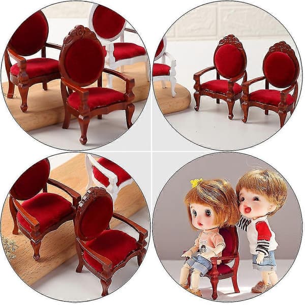 2 stk. Viktoriansk Boligindretning Møbler Miniature Træstol Mini Hus Pynt Dukkehus Sofa