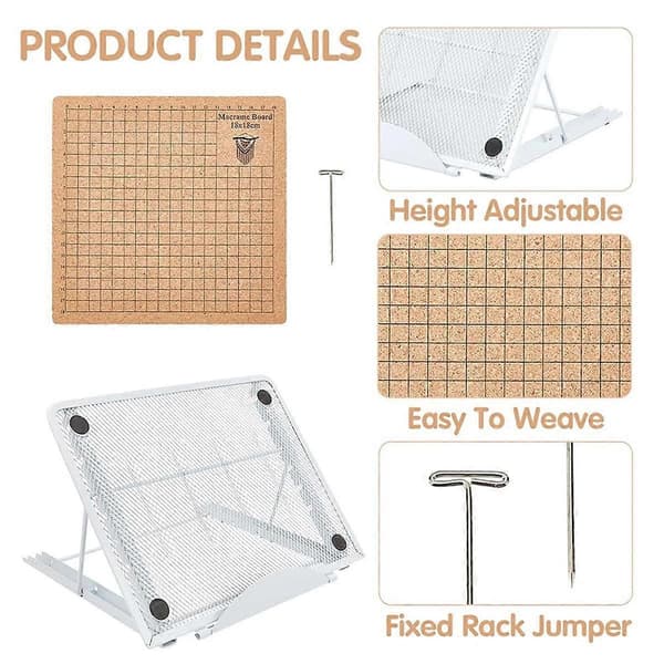 7x7 tommer Macrame Panel og Justerbar Metalbeslag, Dobbeltsidet Mesh Macrame Projektpanel til Flettet Snor
