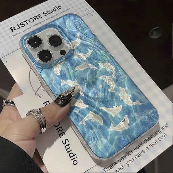 Puhelinkotelo iPhone 15 Pro Max IMD TPU+PC Puhelinkuori Upea Delfiinikuvio