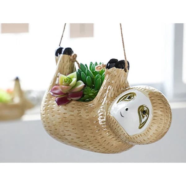 22 cm Hanging Sloth Planter, Succulent Flower Pot, Garden Decor Khaki