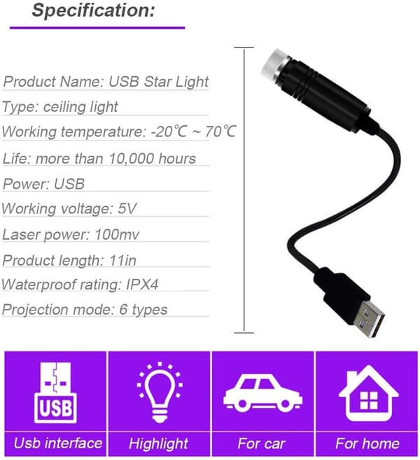1 stk rød USB Magic Ball stjerne belysning bil full av stjerner ved