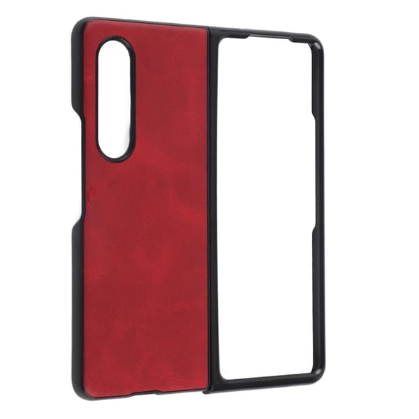 Hard Leather Case for Samsung Galaxy Z Fold 3 Mobile Phone Anti-scratch Shockproof Cover Red