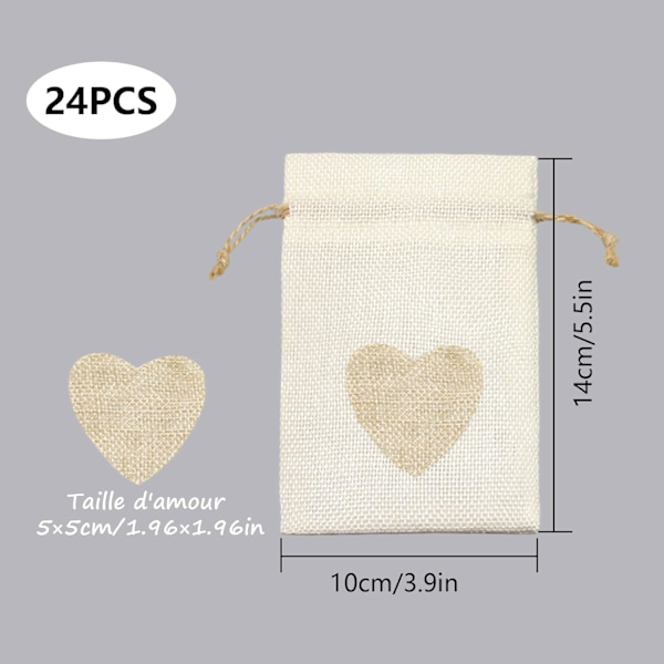 24 stk hjerteformede jute-poser 10*14CM, for smykker