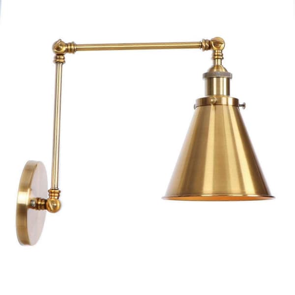 Industrial Wall Lamp Brass Cone Shaped Shade Wall Sconce with Adjustable Arm for Indoor Home Bar Warehouse-YU