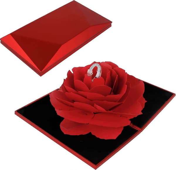 Ringask 3D Pop Up Rose Ringask 3D Pop Up Rose Ringholder Valentinsdag Ringask Ringask Bryllup for Forlovelse Bryllup Smykkeskrin (Rød)ring