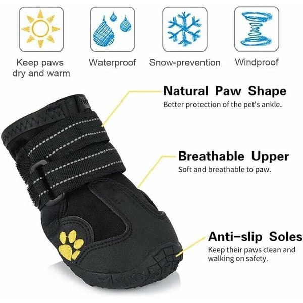 Protective Dog Boots, 4-Pack Waterproof Dog Shoes for Medium and Large Dogs - Black (2)