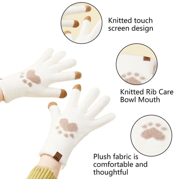 Damevanter Vinter Varme Touchscreen Handsker Dame Termiske Kabelstrikkede Uld Beige KLB
