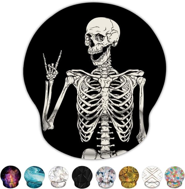 Ergonomic Mouse Pad with Wrist Rest Black Human Skeleton Skull Non-Slip Rubber