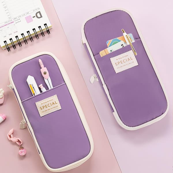 1 pc Retractable Pencil Case, Large Capacity Pencil Case with Compartments, Portable Pencil Bag Purple