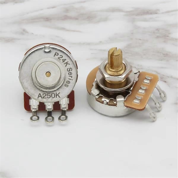 2 stk. gitarpotensiometre - 250K, kort akselalternativ 250K