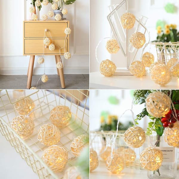 Indoor light string 40 warm white LED rattan balls IP20 rating 5M white