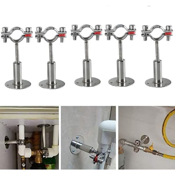 5 Pcs Adjustable Stainless Steel Pipe Supports, Wall Mounted Pipe Brackets, Strong, Stable for Diameter 32-34 mm, for Fixing Pipes, Tubes, Rods, etc.