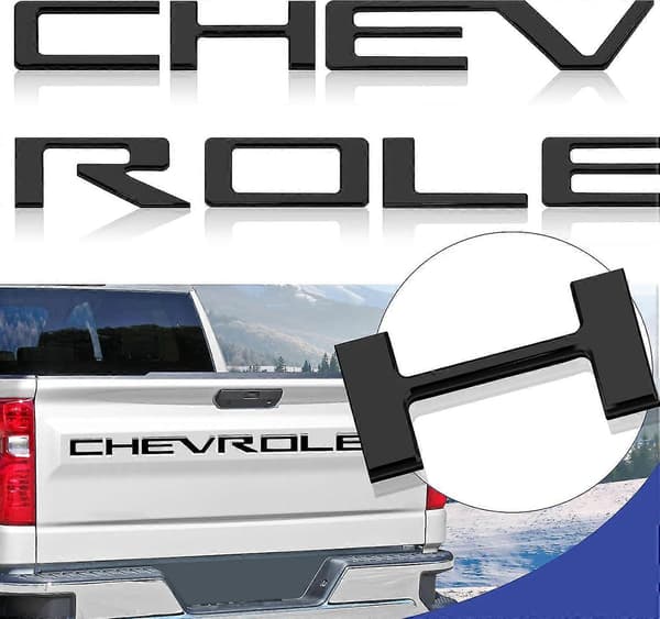 3D Hevede Baklukebokstaver Emblem - Kompatibel med 2019-2022 Silverado (matt svart)